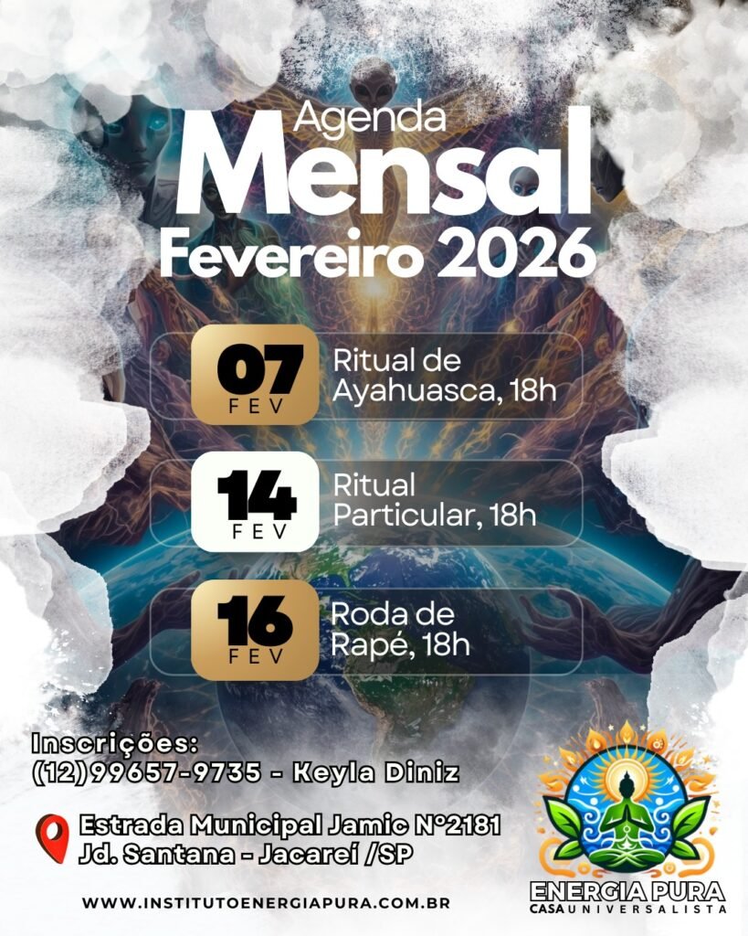 Agenda de fevereiro do Instituto energia pura - casa universalista